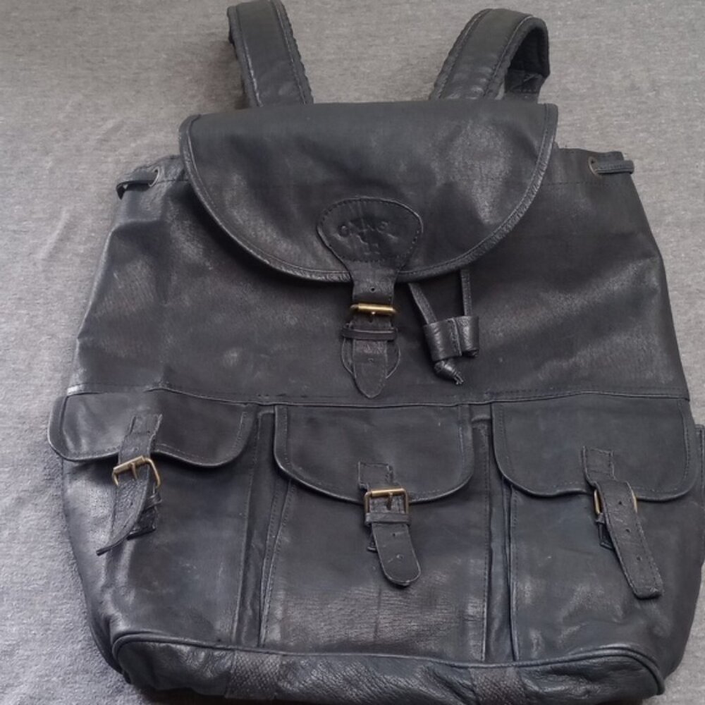 VTG Camel Brand Leather Rucksack Day Pack Backpack Black